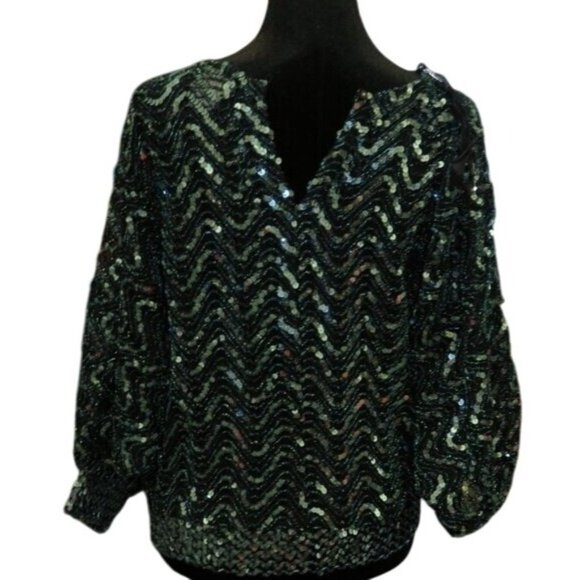 Rob Hill for Mister Jay Green Beaded Sequin Embellished Blouse Top small VINTAGE - Picture 1 of 9